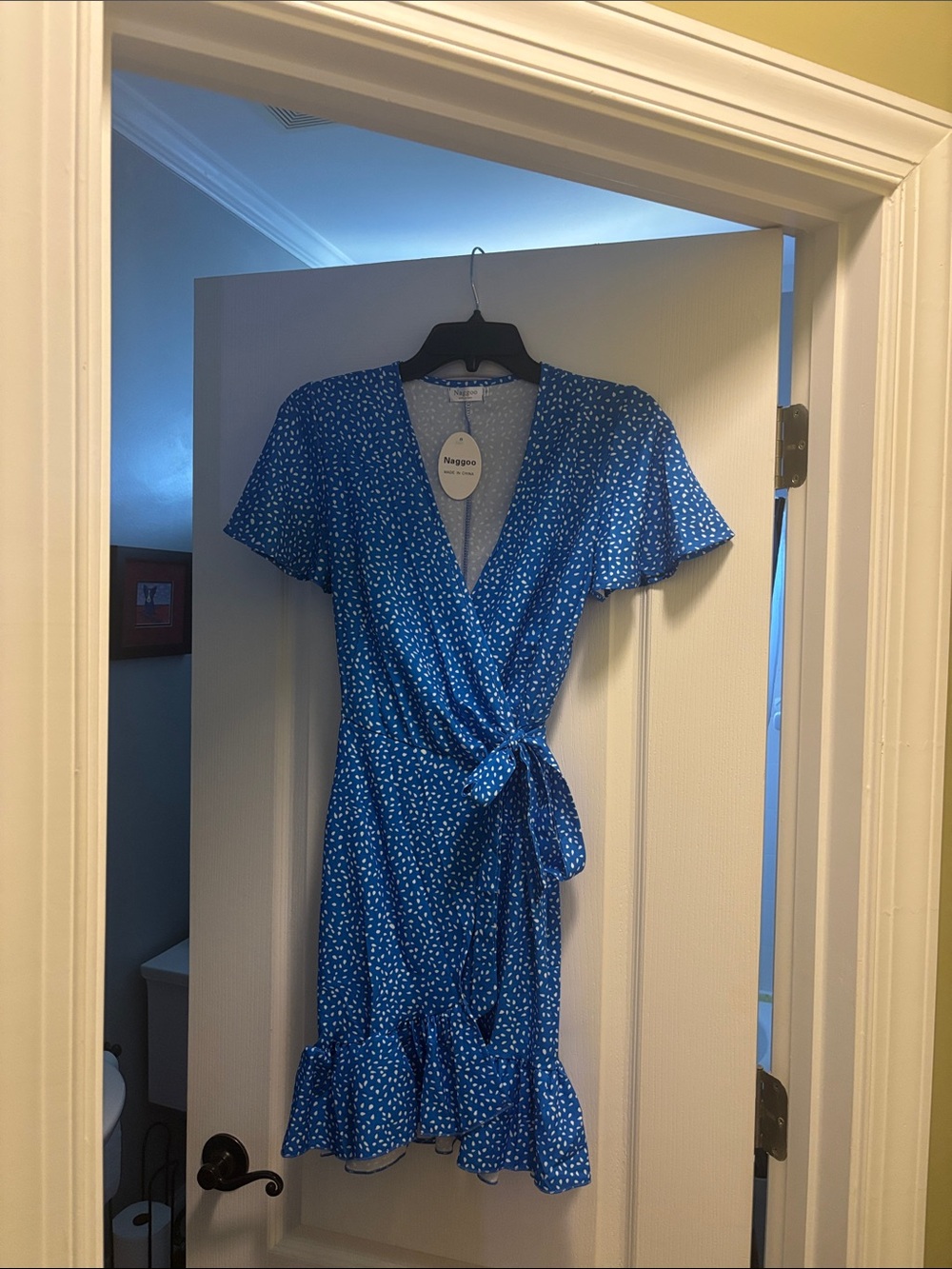 Blue Floral Wrap Mini Dress with Tie Waist